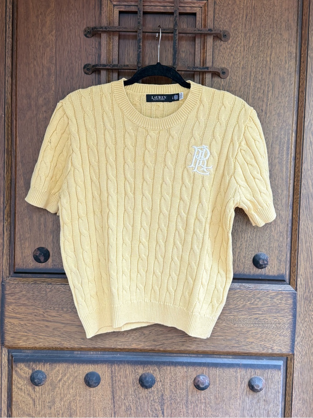 Lauren Ralph Lauren Yellow Cable-Knit Crewneck Sweater Size L